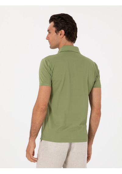 Açık Yeşil Slim Fit Polo Yaka Pamuklu Basic T-shirt Acık Yesıl