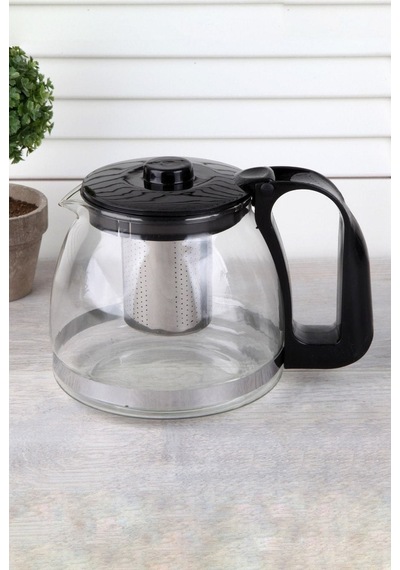 Isıya Dayanıklı Süzgeçli Cam Demlik 900 Ml Çaycı Çay Makinesi Demliği Teapot 900 Ml Siyah