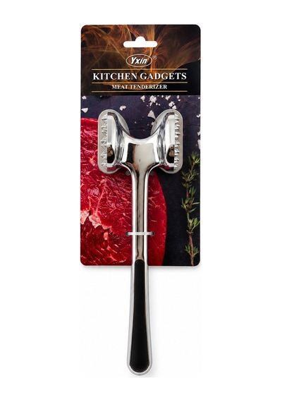 Çift Başlı - Komple Metal Paslanmaz Çelik Et Dövecek Bx40 Ahşap - Şeffaf