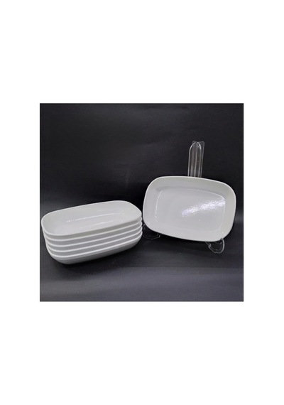 6 Adet Beyaz Melamin Kayık Tabak 17x12cm Ortaboy Salata Tabağı Günübirlik Hesaplı Oval Kare Servis Diğer