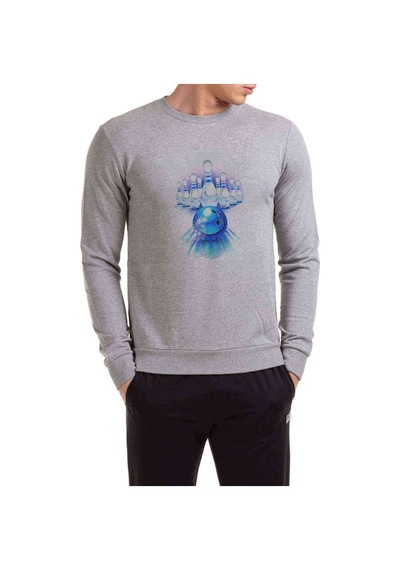 Bowling Topu Baskılı Gri Erkek Örme Sweatshirt (528428856)
