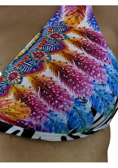 Büyük Beden Sabit Pedli Desenli Taşlı Bağlama Detaylı Toparlayıcı Yüksek Bel Kadın Bikini Takım Büyük Beden Sabit Pedli Desenli Taşlı Bağlama Detaylı Toparlayıcı Yüksek Bel Kadın Bikini Takım