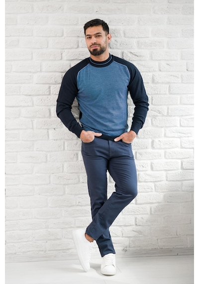 San&fa Yarım Balıkçı Desenli Slimfit Yünlü Triko Kazak Lacivert