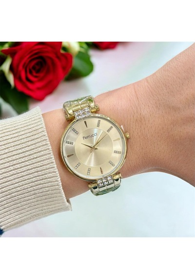 Ferrucci Kararmaz Çelik Kasa&kordon-taşlı Şık Kadın Kol Saati 36 Mm Çap Gold