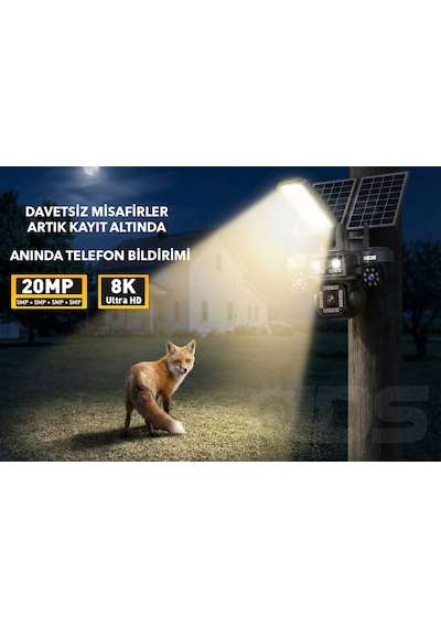 20mp 8k 4 Kamera 1 Otomatik 100gb İnternet Ve 128gb Sd Kart Dahil 4g Solar Güneş Enerjili Kamera