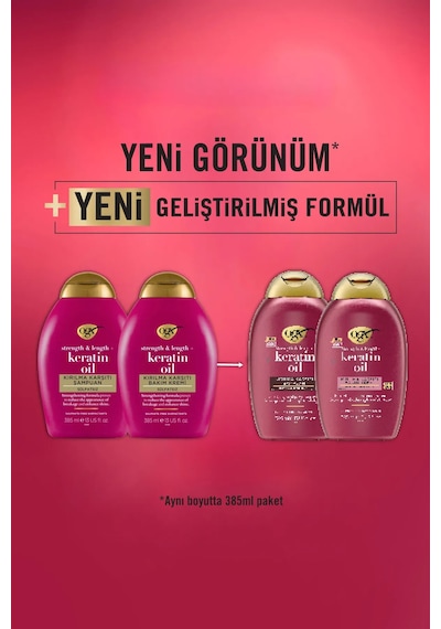 OGX Keratin Oil Kırılma Karşıtı Sülfatsız Şampuan 385 ml + Saç Bakım Kremi 385 ml
