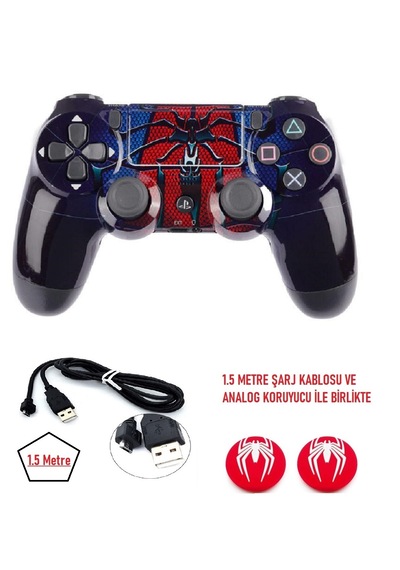 Playstation Dualshock 4 V2 Ps4 Oyun Kolu Spıder-man Pc + Ps4 1.5mt Şarj Kablosu Ve Analog Koruyucu