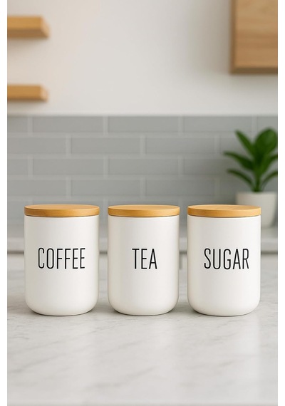 3 Lü Vakumlu Cam Bambu Kapaklı Çay Kahve Şeker Kavanozu Saklama Kabı 1300ml Çok Renkli