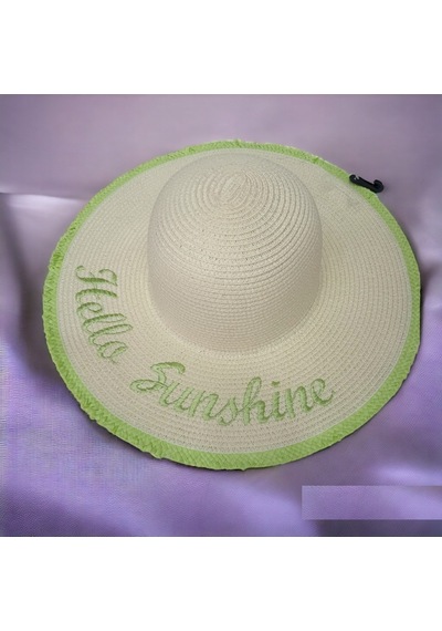 Kadın Hasır Plaj Şapkası Natural Green Sute Bucket Hat Plaj Havuz Bej - Yeşil