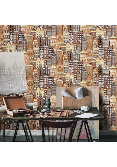 Adawall Roka 23115-3 Şehir Desenli Düz Sade Duvar Kağıdı