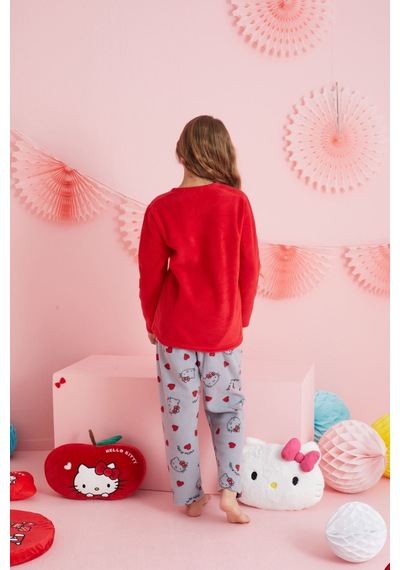 Siyah İnci Lisanslı Polar Çok Renkli Nakışlı Bisklet Yaka Pijama Takım Hk310 Kırmızı