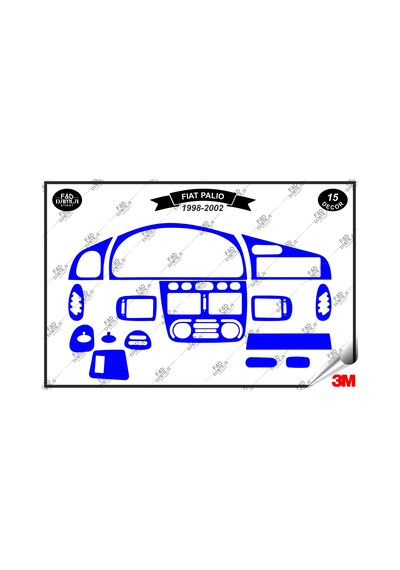Fiat Palio 1998-2002 Torpido Konsol Trim Göğüs Maun Kaplama Set 15 Parça Mavi
