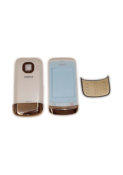 Nokia C2-03 Kasa Kapak Tuş Takımı C2-03 Uyumlu Gold Beyaz Renk Or