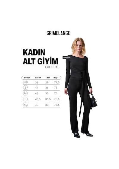 Grımelange Lorelıs Kadın Esnek Kumaşlı Geniş Paçalı Dikiş Detaylı Siyah Pantolon siyah