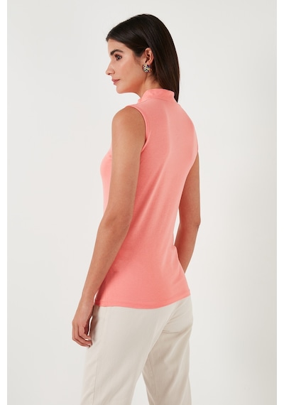 Lela Pamuklu Kolsuz Dik Yaka Bayan T Shirt 5865710 Coral
