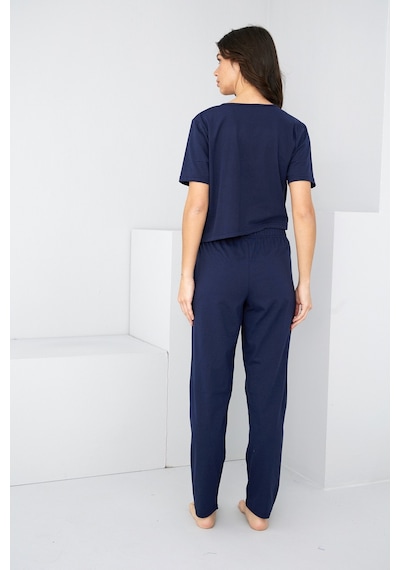 Siyah İnci Bağlamalı Örme Pijama Takım7889 Lacivert