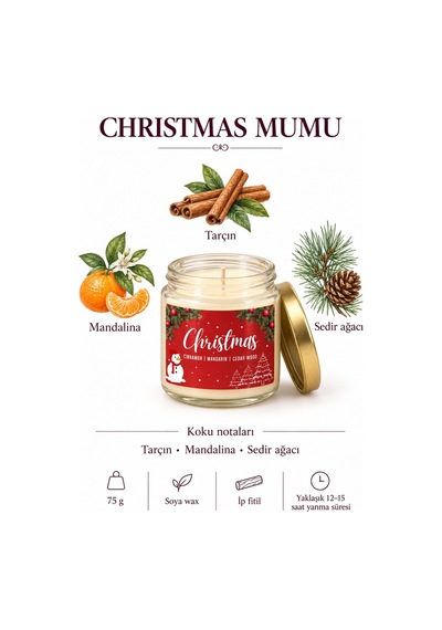Aromaterapi Soya Mum, Yeni Yıl Soya Mumu 101 Chirstmas , 75gr Beyaz