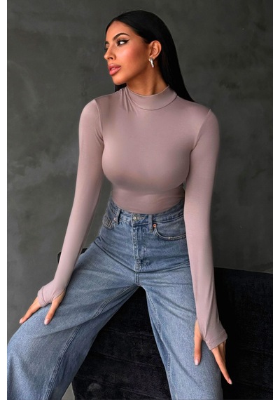 Hiccup Bıpantolon Kadın 4'lü Cut Out Detaylı Yarım Balıkçı Yaka Body Bej