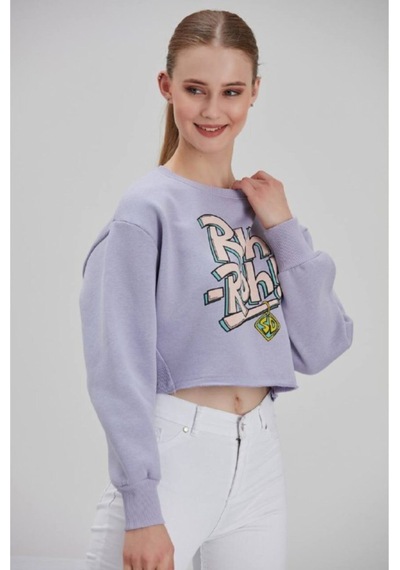 Meecy Kadın Lila Baskılı Sweatshirt Lila Lila