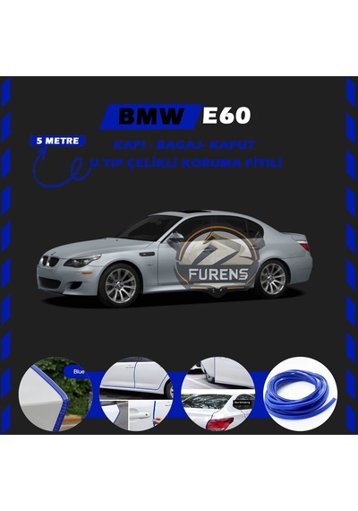 Bmw E60 Oto Araç Kapı Koruma Fitili 5 Metre Parlak Mavi Renk