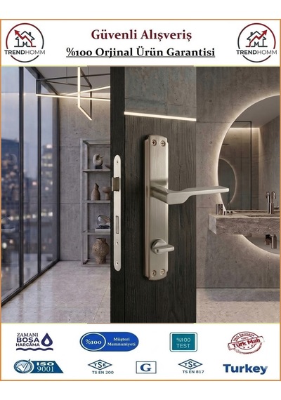 Trendhomm Sedir Aynalı - Nikel Saten - Wc Banyo Kapı Kolu - Sol