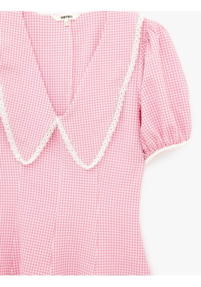 Koton Kısa Balon Kollu Geniş Bebe Yaka Pötikareli Mini Kloş Elbise Pembe Ekose 6sak80247ew Pembe Ekoseli