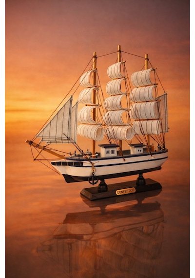 İsime Kişiye Özel Dekoratif Premium Ahşap El Yapımı Yelkenli Gemi Maketi 33x33 Cm Biblo Hediye 531-f Ahşap