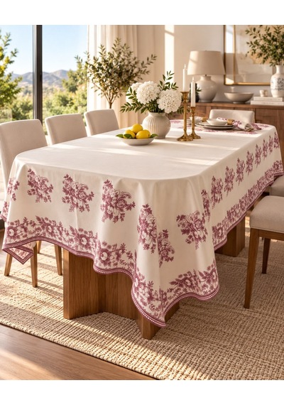 Velour Maroon Keten Masa Örtüsü-7602 Çok Rekli