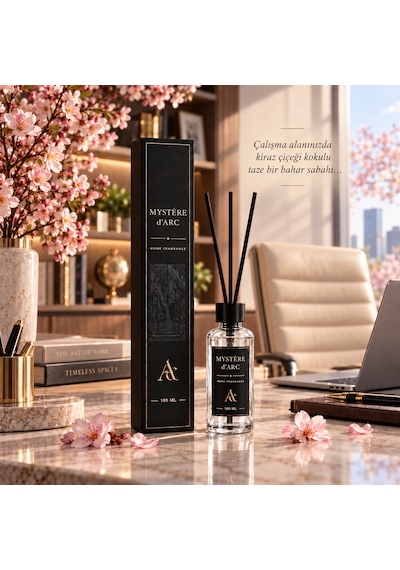 Premium Oda Kokusu Bambu Çubuklu Beyaz Şişe 100 Ml Kiraz Çiçeği