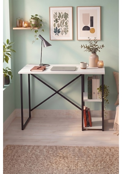 110x50 Cm 2 Raflı Çalışma Masası Bilgisayar Masası Ofis Masası Ders Masası Ümit Beyaz