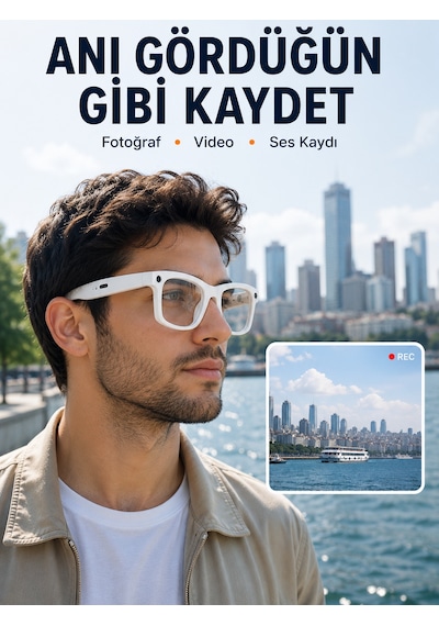 3 Lensli Kameralı Akıllı Gözlük Aı Sesli Asistan Çeviri Bluetooth Görüşme Müzik Fotoğraf Video Kayıt Özelli