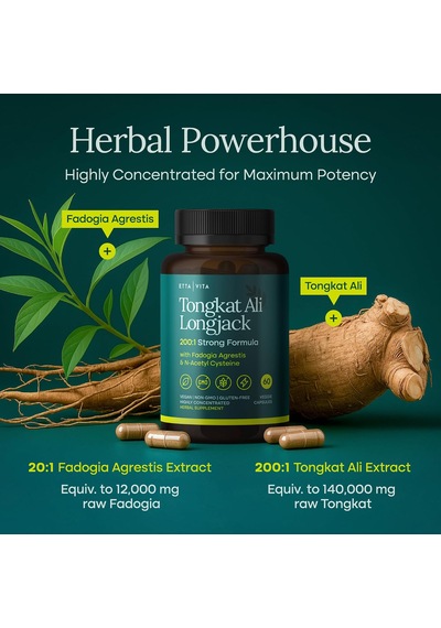 Etta Vita Tongkat Ali Longjack 200:1 Str.ong Formula With Fadogia Agrestis 60 Veggie Kapsül Orijinal Usa Menşeii Dmmedicineden