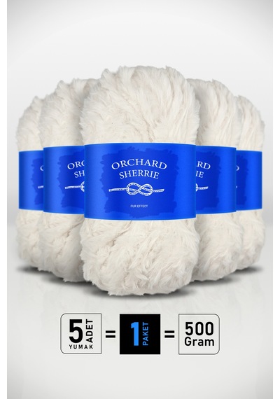 Beyaz 5'li Paket 100 Gr / 60 M Tavşan Tüyü Dokulu Kalın Kürk Peluş Örgü İpi