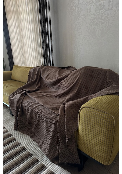 Sofline Kadife Şönil Koltuk Örtüsü, Kaymaz Kanepe Örtüsü, Koltuk Şalı 180 X 220cm Kahverengi