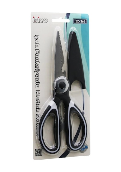Mutfak Makası - Çok Fonksiyonlu - Plastik Koruma Kapaklı Siyah