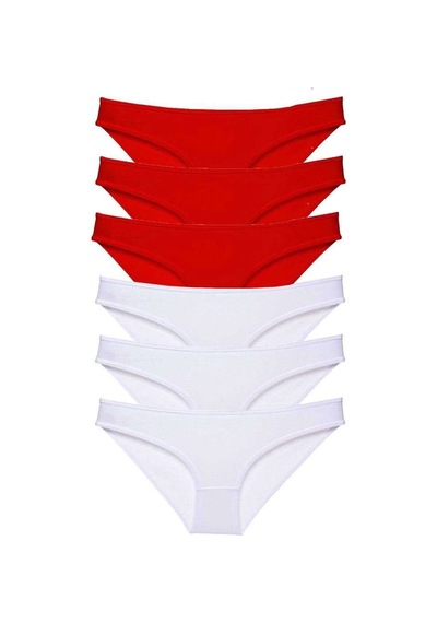 6 Adet Süper Eko Set Likralı Kadın Slip Külot Kırmızı Beyaz Beden: Xl Standart