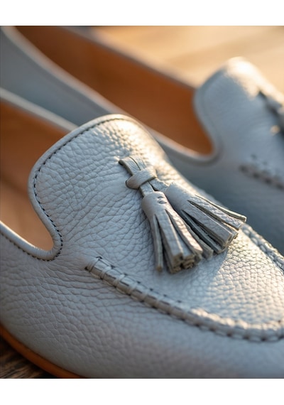 Futsishoes Mılet Mavi Hakiki Deri Püsküllü Loafer Kadın Babet