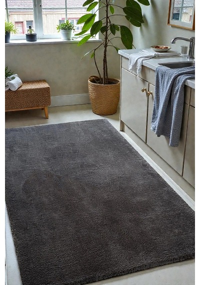 Peluş Post Halı Yumuşak Dokulu Modern Salon Oturma Odası Çocuk Odası Hol & Antre Halısı Antrasit Antrasit