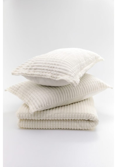 Merinos Modern Line 3 Parça Battaniye Seti - Kemik-ekru Ekru