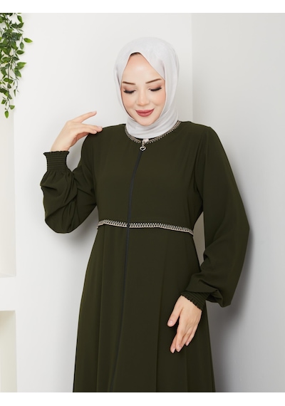 Eslemnur Gündelik Hac Ve Umrelik Nakışlı Mevlana Ferace Haki