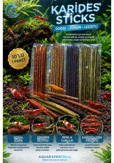 Aqua Expert Karides Sticks Karides Yemi 10 Lu Paket Doğal Besleyici Çubuk Yem Özel Formül