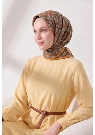 Silk Home Mini Floral Desen Soft Pamuk Eşarp Yeşil