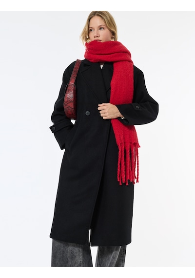 Koton Oversize Kaban Kaşe Uzun Kollu Cepli Düğmeli Kruvaze Siyah 6wak00099ew Siyah