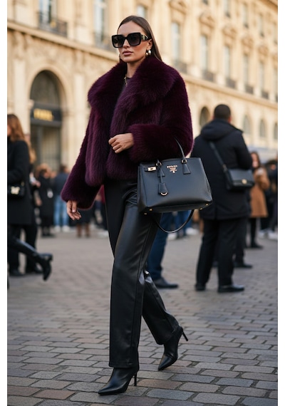 Lela Oversize Fit Gömlek Yaka Cepli Astarlı  Mont Bayan Kürk 497Berry Bordo