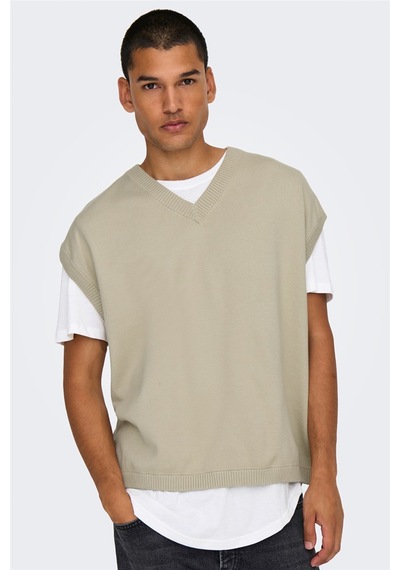 Only & Sons Onslusım Lıfe Rlx 12 V-neck Vest Knıt Erkek Gri Yelek - 22030784 Gri