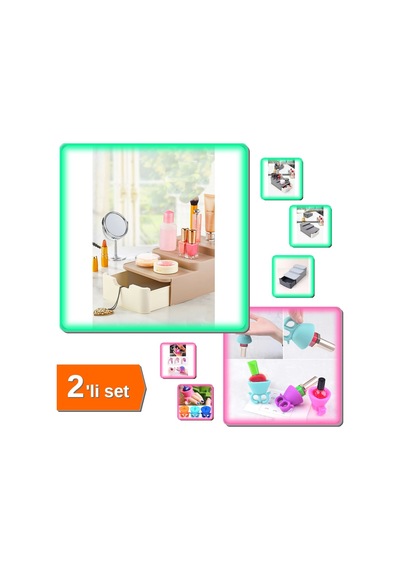 Çekmeceli Makyaj Organizeri Ve Stand + 2 Adet Oje Tutucu - Şık Düzenleme D4e5f6 Belirtilmemiş