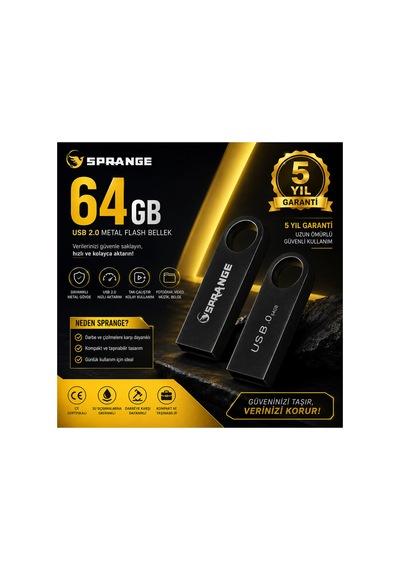 64gb Metal Usb Flash Bellek Usb 2.0 Taşınabilir Hafıza 5 Yıl Garantili 64 GB