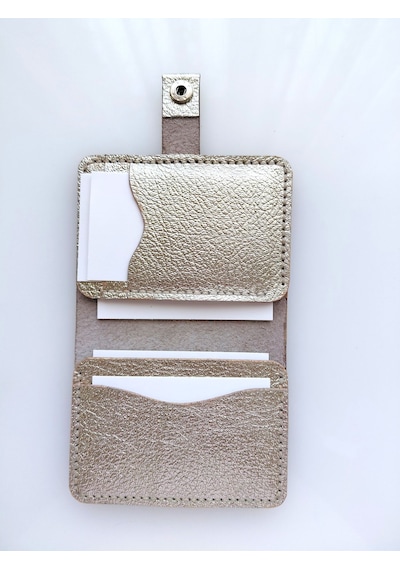 Luna Luster Deri 6 Bölmeli Parlak Gold Baskı Minimalist Krem Kartlık & Cüzdan Drc74