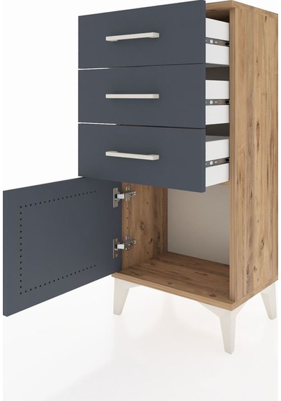 Arges Komodin 3 Çekmeceli Tek Kapaklı 44x30x96 Çam-antrasit Çam