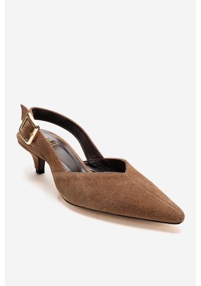 Luvishoes Dıorıs Toprak Süet Hakiki Deri Kadın Kısa Topuklu Ayakkabı Taş